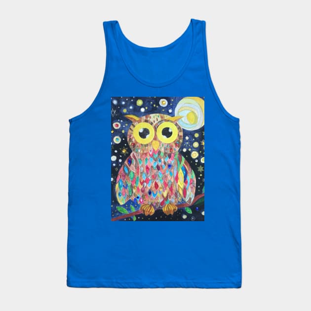 Cute multicoloured rainbow owl jewelled silver gold painting Tank Top by esvb